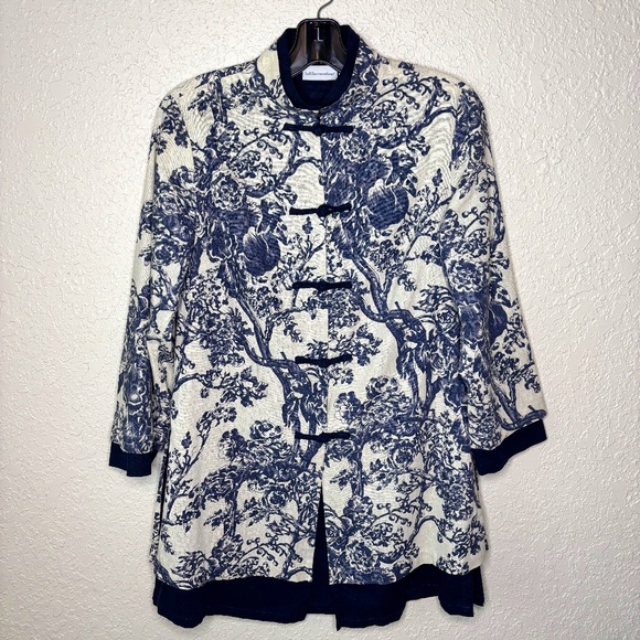 Soft Surroundings Blue Cream Chinoiserie Pattern Linen Jacket Women's Size S - Picture 1 of 17